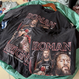 美版 WWE罗马罗门 ROMAN REIGNS美式水洗做旧复古短袖T恤男女夏薄