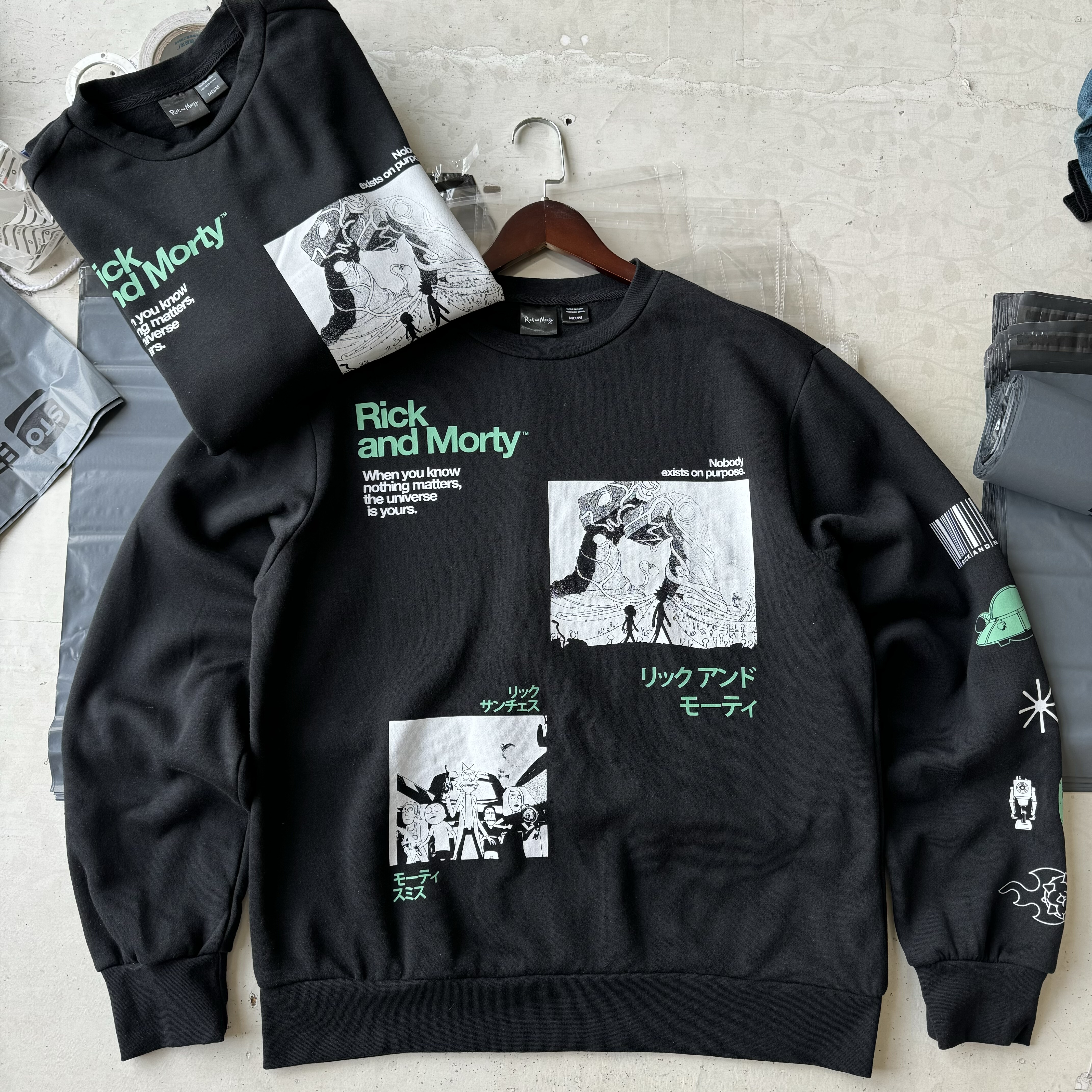 外贸 里克  美式复古男女秋冬薄绒卫衣圆领546