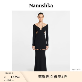 女士 NANUSHKA VARDA V领露背长袖 连衣裙 镂空长款 甄选折扣