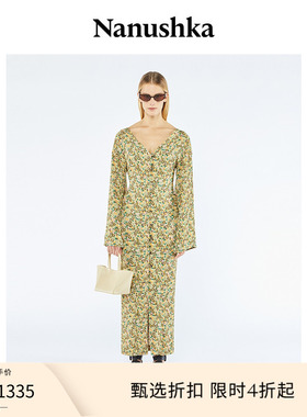 【甄选折扣】NANUSHKA 女士 VERDA 波嬉风V领碎花阔袖长款连衣裙
