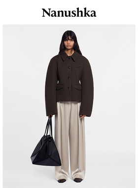 【甄选经典】NANUSHKA 女士 ANDRA 高级感墨绿羊毛短款毛呢外套