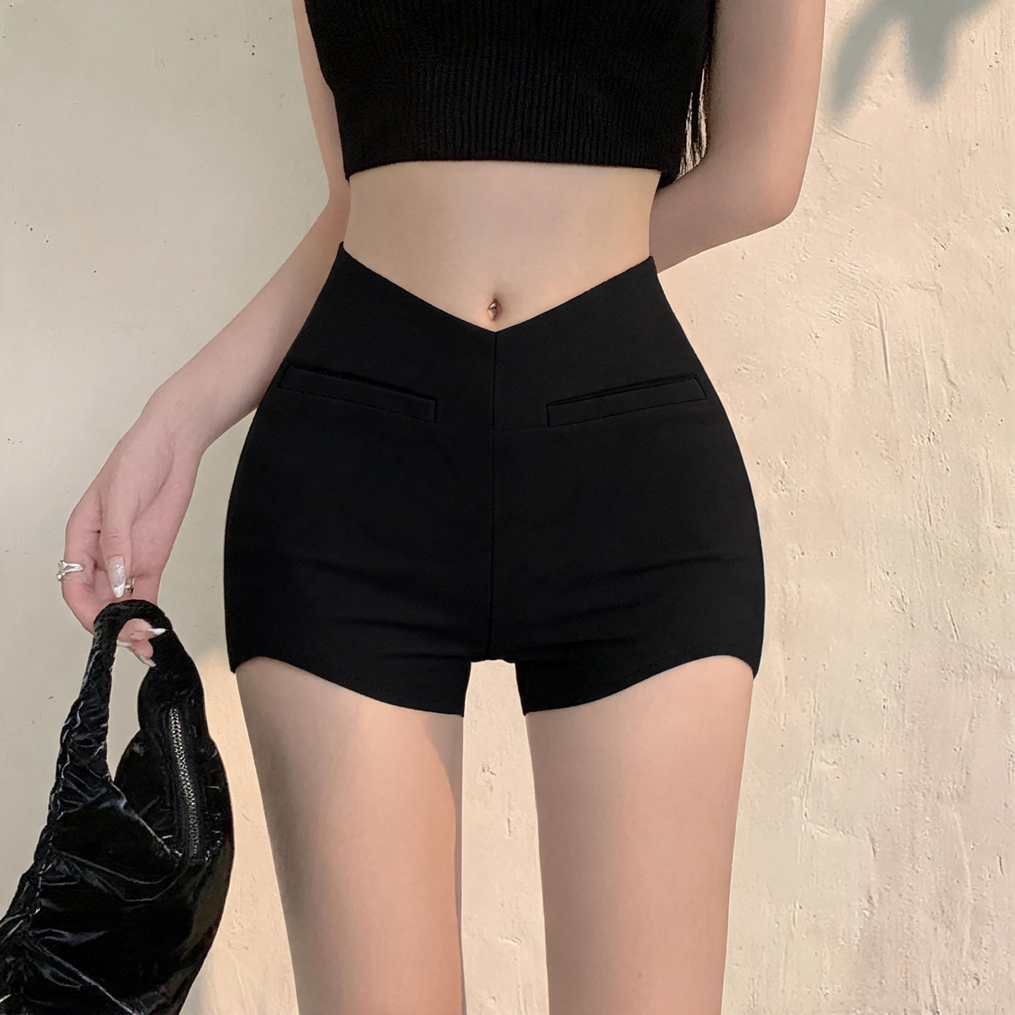 辣妹风高腰修身短裤女夏季新款显瘦包臀休闲裤小个子百搭热裤靴裤