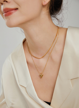 Entnii可叠戴爱心吊坠项链锁骨链