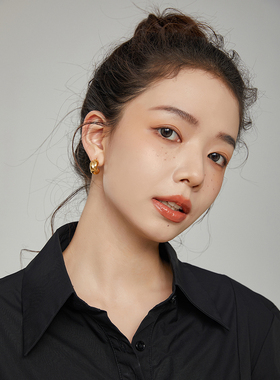 Entnii 注入时髦 交叉气质简约经典耳环金属半圆小众设计感耳饰