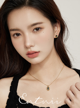 Entnii 黑曜石 通体925银简约日常百搭镶嵌黑色锆石耳钉耳环