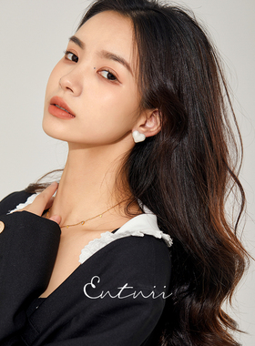 Entnii 甜心派对 复古立体桃心珠光珐琅纹理油画感气质耳钉耳环