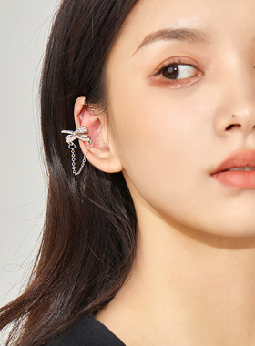 Entnii 法式轻奢小众设计感蝴蝶结链条耳骨夹百搭个性气质耳环