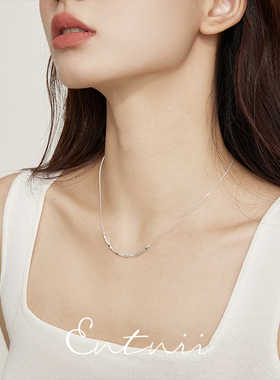 细闪小方块925银碎银项链锁骨链