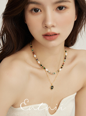 天然彩色串珠米粒珍珠小众项链