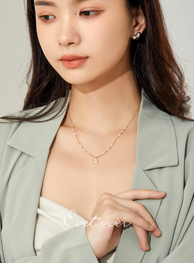 优雅淡水珍珠小方吊坠项链锁骨链