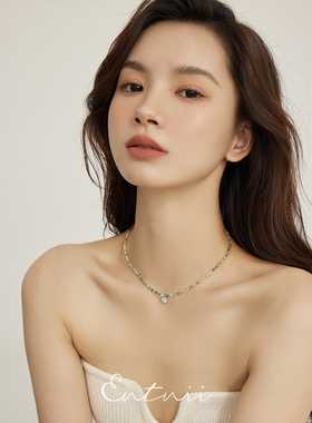 Entnii 绿野仙踪 小众设计感琉璃纯银碎银子温柔项链简约锁骨链