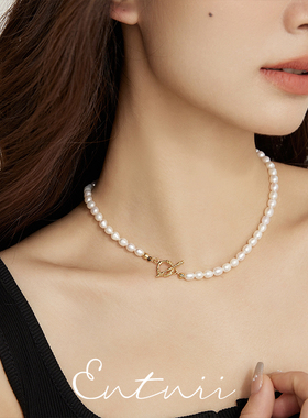 复古经典淡水珍珠OT扣项链锁骨链