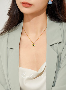 小众黑玛瑙心形吊坠项链锁骨链