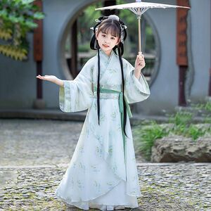 战国袍女童汉服中国风2024新款夏季魏晋风超仙儿童古装唐装演出服