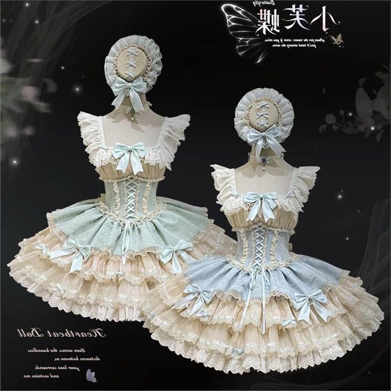 lolita仙女裙小芙蝶洛丽塔芭蕾蛋糕裙蓝色绿色甜美公主连衣裙jsk
