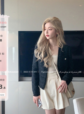 【福利5折清仓】csk丘比特 夜黎明dawn 拼接精致有钱气质小香外套