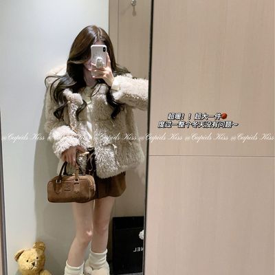 【福利6折清仓】csk丘比特“小熊曲奇”牛角扣保暖厚款冬卷毛外套