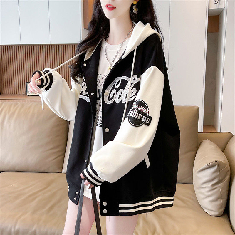 早春拼色棒球服外套女春秋薄款2025新款上衣宽松小个子开 衫厚棉T