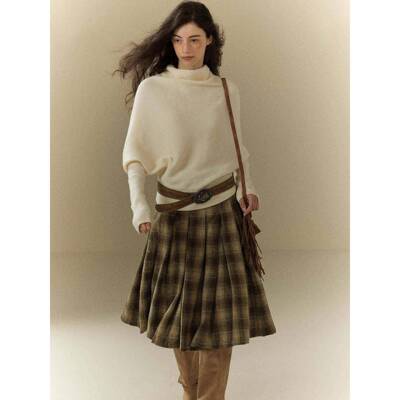 艺式色白蝠袖堆堆瘦UHG领头毛CHA蝙衣女秋冬季设计感术收腰法显套