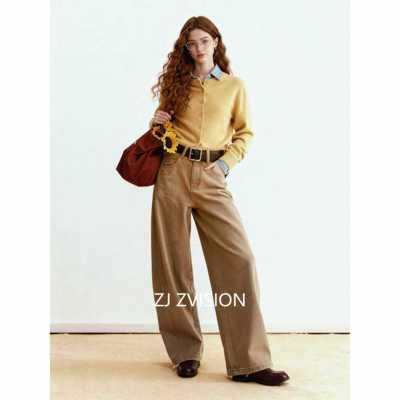 Z见/可可日棕氛灼围弯腿刀弧K76K7689J89形阔休闲冬牛仔裤