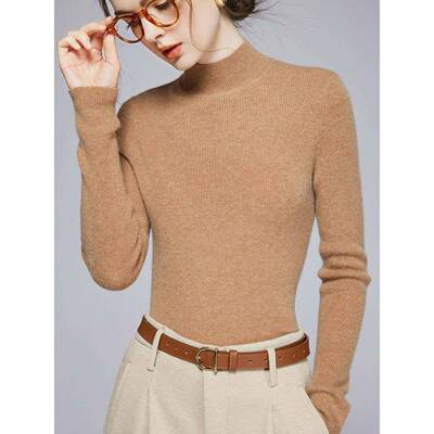 2025冬新款高纯HCJ织绒衫女套GZL领头秋内色搭修身毛衣针羊羊毛半