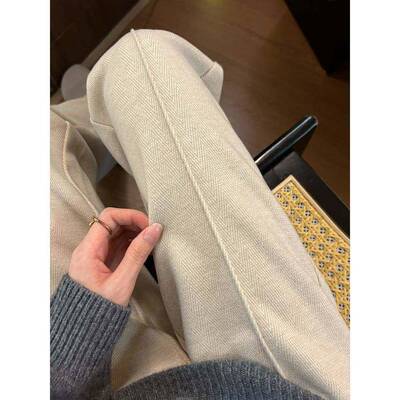 加绒窄版阔裤女025新款秋WN季2GAQF冬垂高腰羊毛呢裤腿人字纹直感