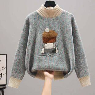 毛衣打新女2025大款少女学高中初202221中生童加绒加厚领202221内