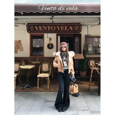 季拉美德大毛领连长袖IJF短暖女外套冬别绒致加装厚保麂皮夹QBU克