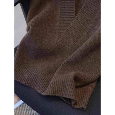 高灰色V领27柔590冬女针织背秋心的27590无软，时尚优雅，糯糯内