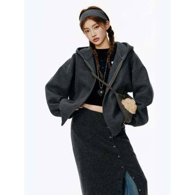 40XJFG重磅拉链连ZLI帽运动休衫外深0套薄款女秋季韩系秋早秋初灰