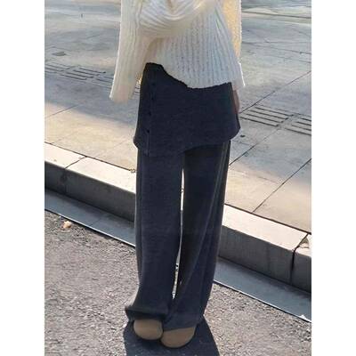 1假5冬小个子瘦屁帘气显XSJ微叭裤子女秋加绒加喇厚质XZM设计感两