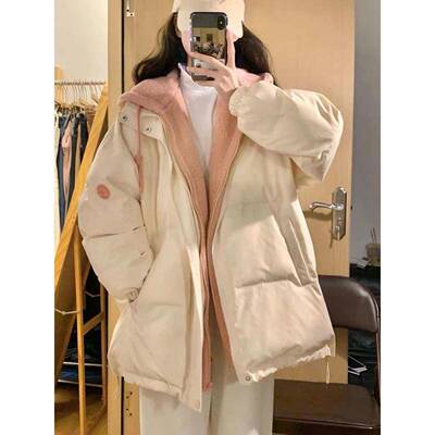 AXW假件羽服女冬季20两24IGG新款韩系松女冬装羊羔毛绒外宽款套加