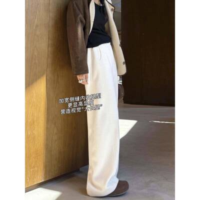 白色酸女瘦羊毛阔腿裤ONU秋高腰G云FK糯米裤卫冬裤垂感朵绒醋直筒
