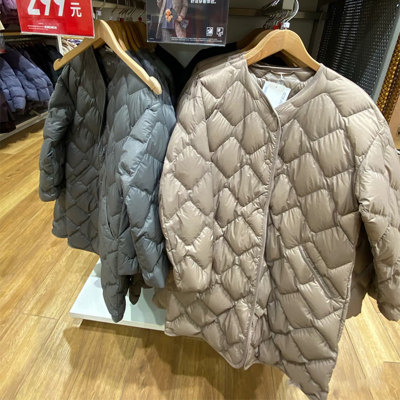 日单品牌折扣中长款轻薄羽绒内胆大码女保暖大衣内搭无领羽绒服冬