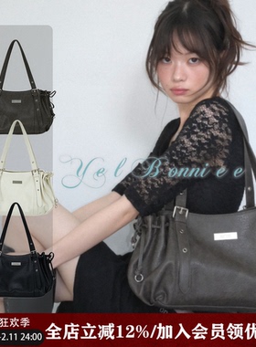 野啵妮 33号窄门/韩国ason新品暗黑复古抽绳流浪包饺子包托特女包