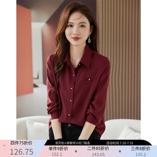 衬衣 polo翻领衬衫 女长袖 2025春秋新款 小个子单排扣毛织感红色长袖
