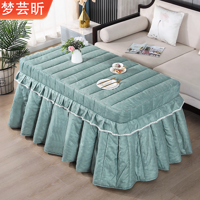 新款大裙摆烤火桌子罩套桌布加厚棉电炉罩长方形烤火被取暖桌罩套