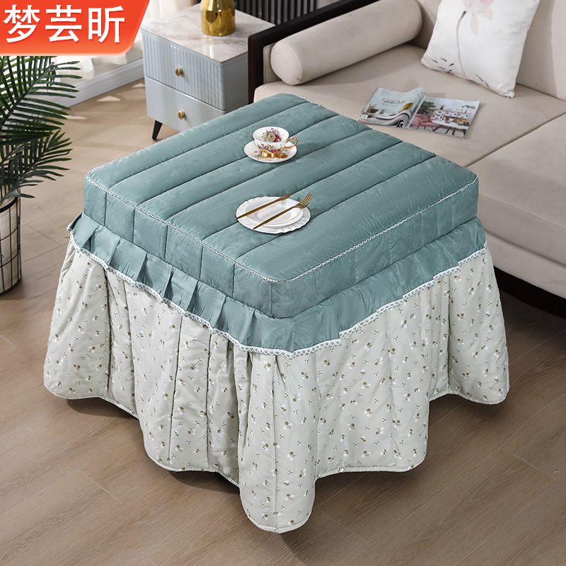 新款大裙摆烤火桌子罩套桌布加厚棉电炉罩正方形烤火被取暖桌罩套
