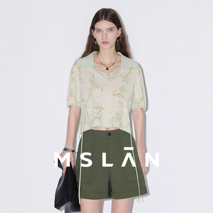 薄荷曼波翻领钉珠毛织套衫 MSLAN春夏时尚 MFBA1303 可调节抽绳