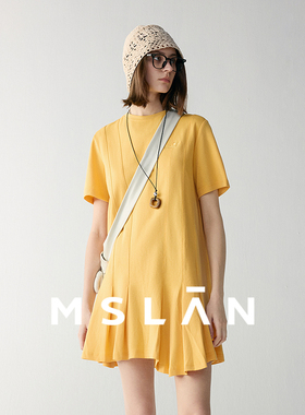 品质新疆棉/MSLAN春夏慵懒休闲A字压褶宽松T恤连衣裙MFBE1105