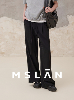 【修饰腿型】MSLAN春季小开叉黑色显瘦高腰绑结直筒裤MFBN6701