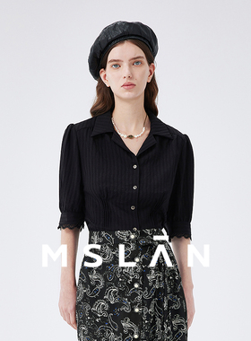 【遮肉泡泡袖】MSLAN春夏优雅蕾丝短袖衬衣收腰法式夏季衬衫女