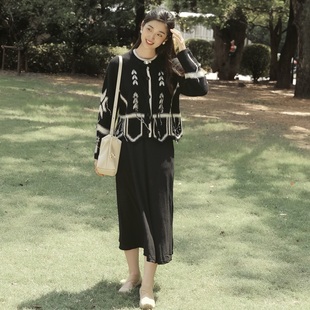 开衫 MSLAN秋冬复古不规则嵌花针织长袖 外套MFDW024 100%羊毛