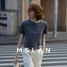 时髦正肩T/ MSLAN灰色圆领撞色短款T恤休闲短袖上衣女MGBN449