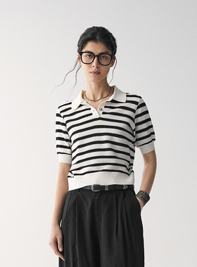 【透气亲肤】MSLAN春季小香风复古短款条纹针织套衫女MFBV1303