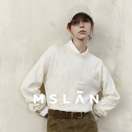 MSLAN商场同款浪漫优雅质感无压感针织提花套衫女毛衣MFAN1304