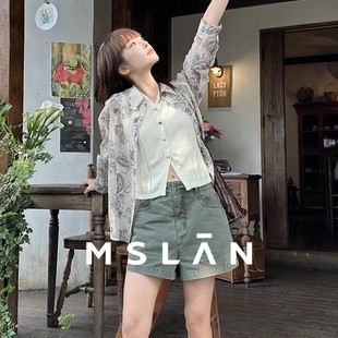 MSLAN解构丹宁牛仔裤 女MGBK043 25夏高腰小个子休闲A字直筒短裤