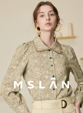 【中古油画】MSLAN早春原创印花灯芯绒衬衣翻领衬衫女MFAE1403