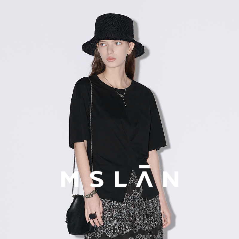 MSLAN春夏时髦开叉收腰短袖