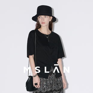 开叉T恤MFBE1111 MSLAN春夏时髦圆领基础款 褶皱收腰短袖